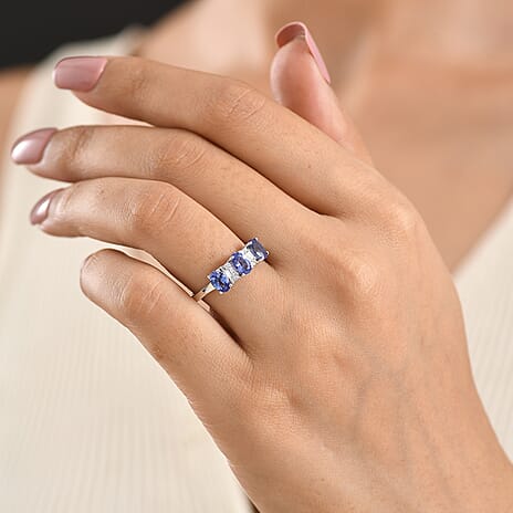 Luxuriant - Tanzanite & Lab Grown Diamond (SI-G-H) Ring in Rhodium Overlay Sterling Silver 1.54 Ct.