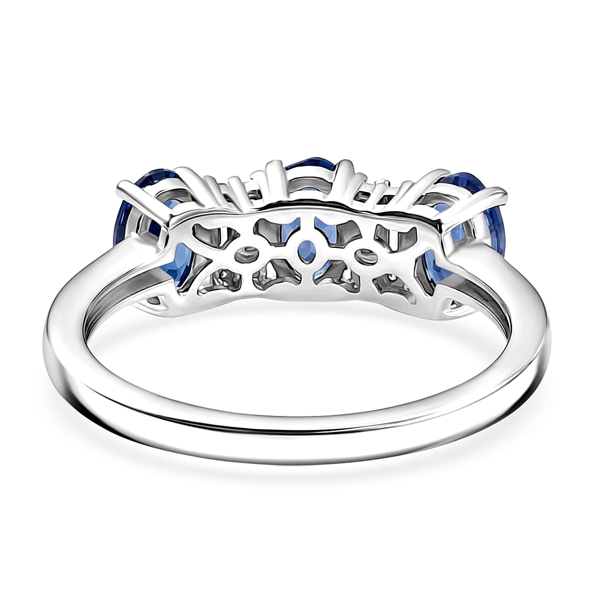 Luxuriant Tanzanite, Lab Grown Diamond 3 Stone Ring in Rhodium OverlaySterling Silver  1.541  Ct.