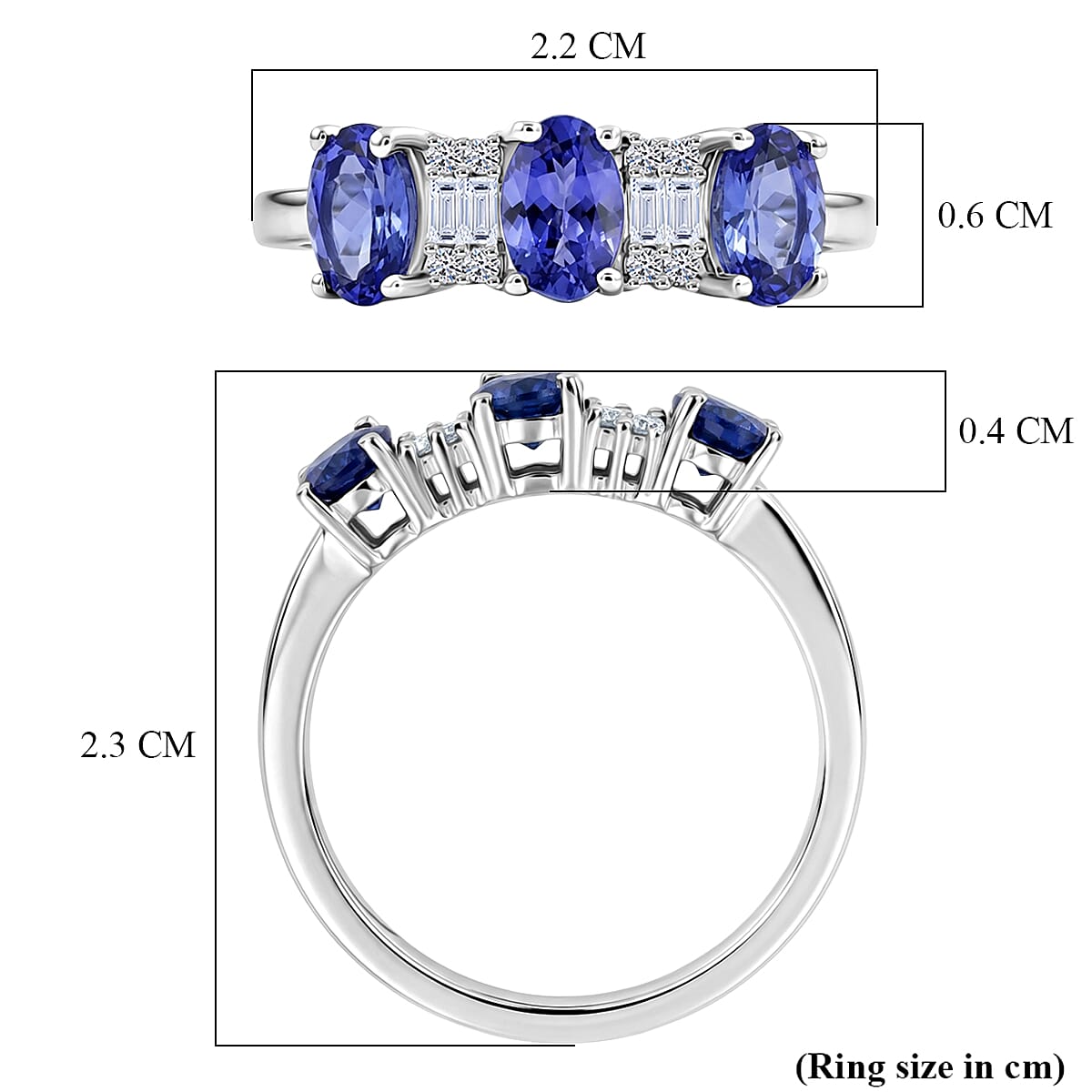 Luxuriant Tanzanite, Lab Grown Diamond 3 Stone Ring in Rhodium OverlaySterling Silver  1.541  Ct.