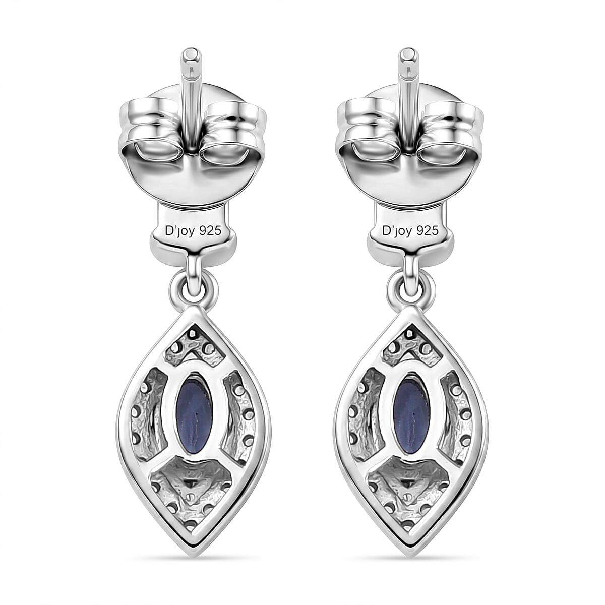 D'Joy - Tanzanite & White Zircon Dangling Earring with Push Post in Rhodium Overlay Sterling Silver 1.30 Ct.