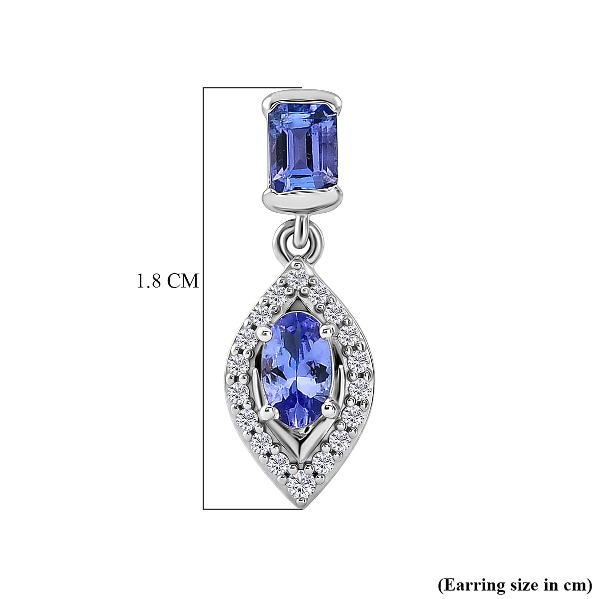 D'Joy - Tanzanite & White Zircon Dangling Earring with Push Post in Rhodium Overlay Sterling Silver 1.30 Ct.