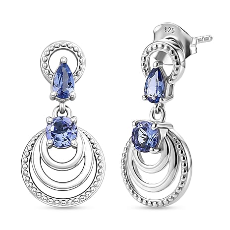 D'Joy - Tanzanite Dangling Earring with Push Post in Rhodium Overlay Sterling Silver