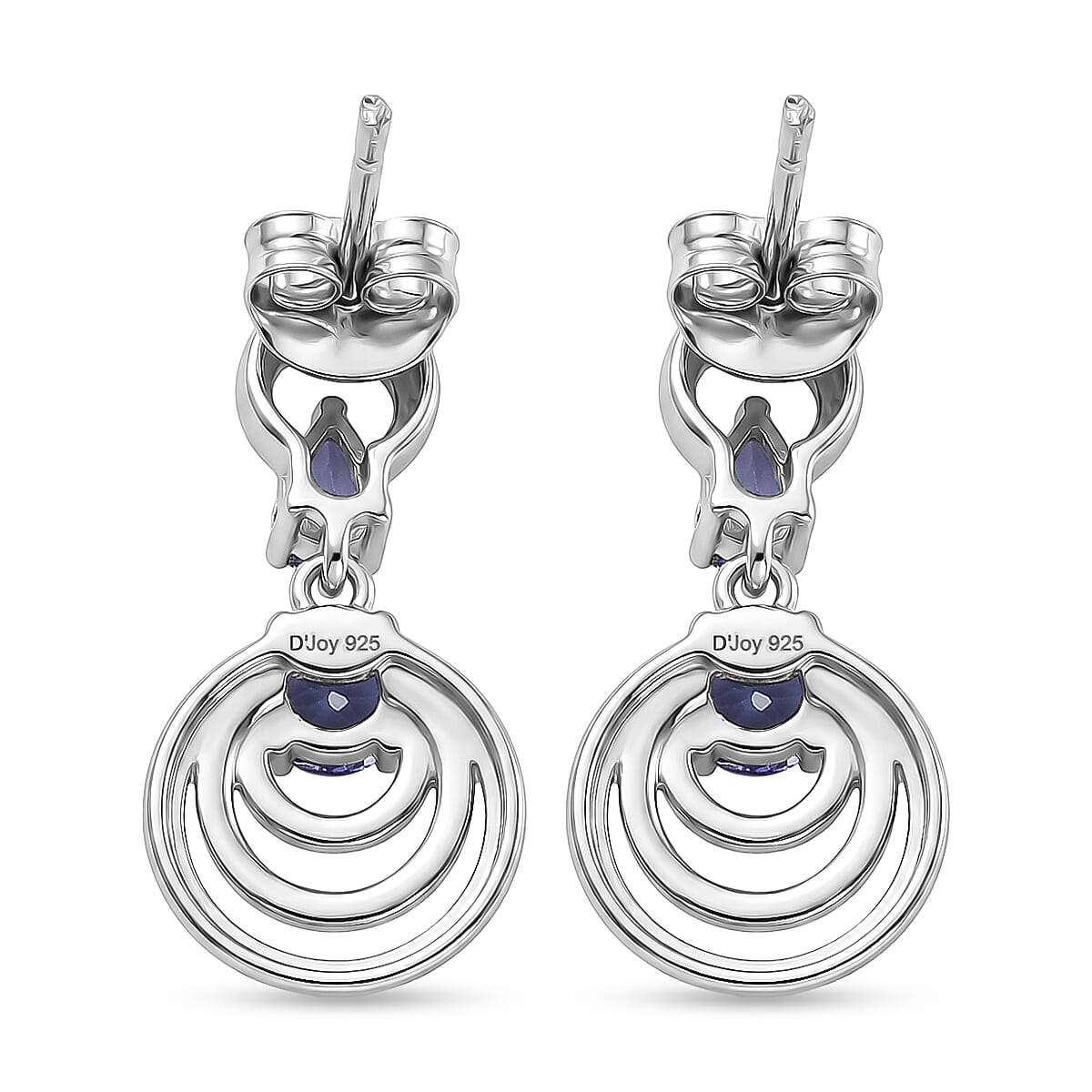 D'Joy - Tanzanite Dangling Earring with Push Post in Rhodium Overlay Sterling Silver
