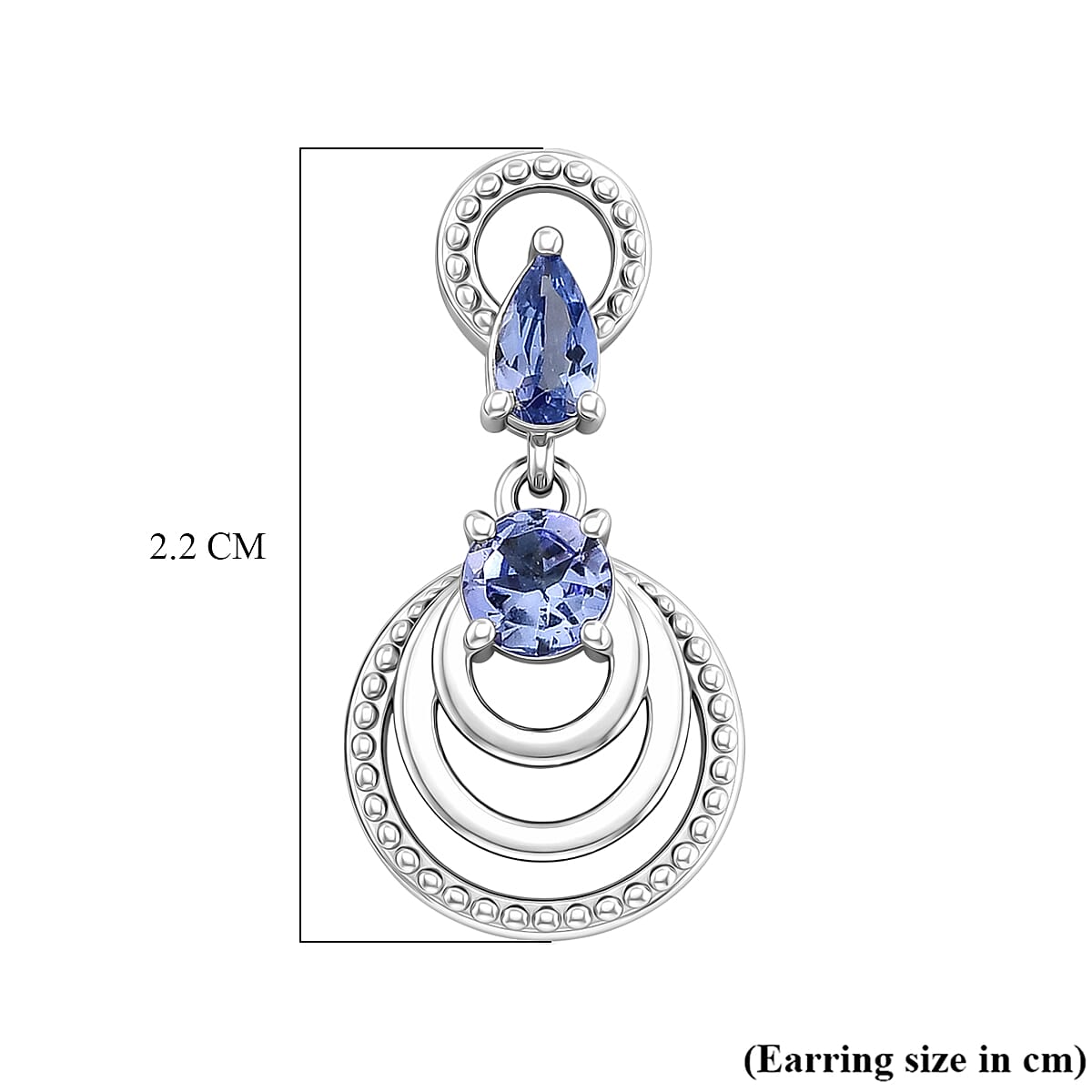 D'Joy - Tanzanite Dangling Earring with Push Post in Rhodium Overlay Sterling Silver