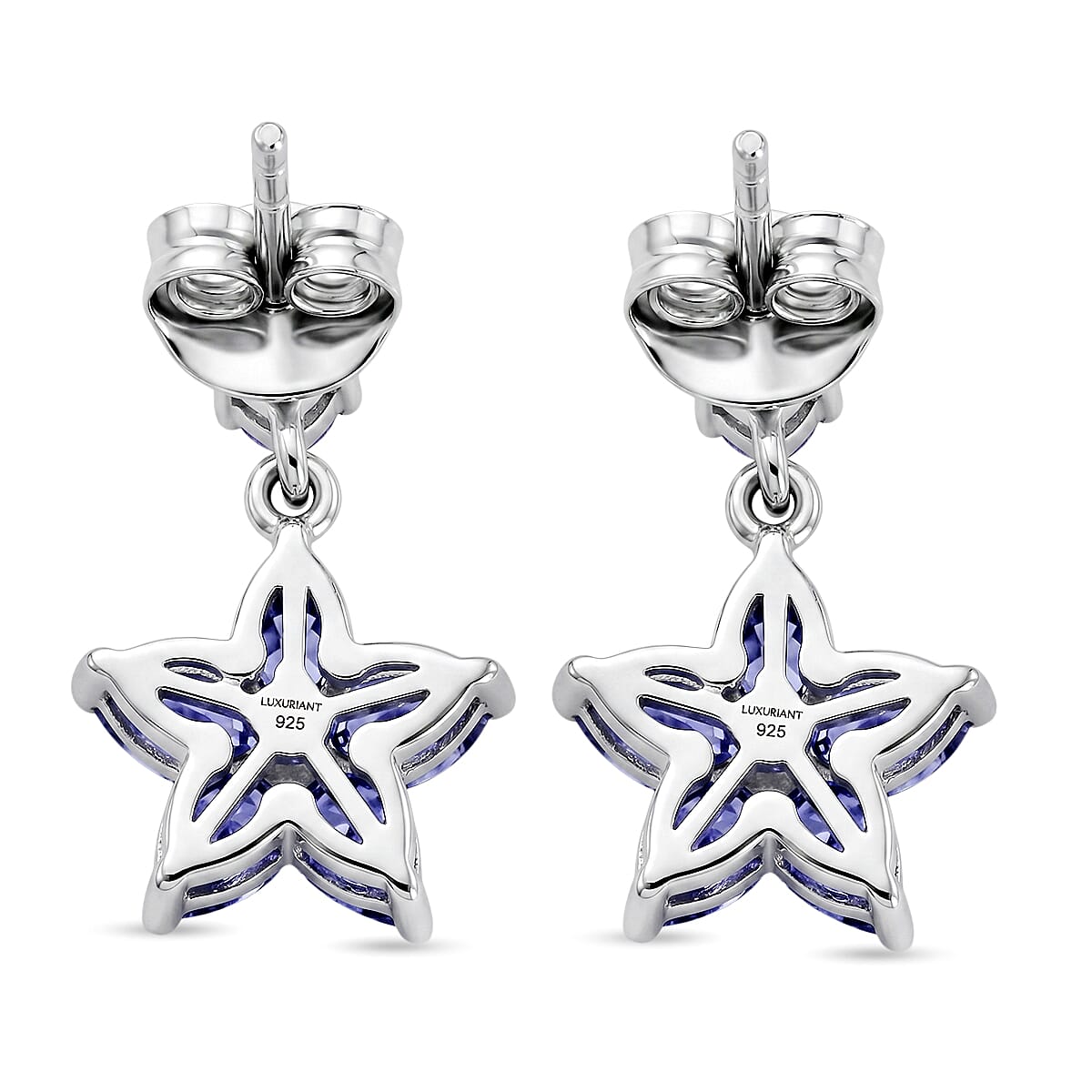 Luxuriant - Tanzanite & Lab Grown Diamond (SI-G-H) Floral Dangling Earring with Push Post in Rhodium Overlay Sterling Silver 2.30 Ct.