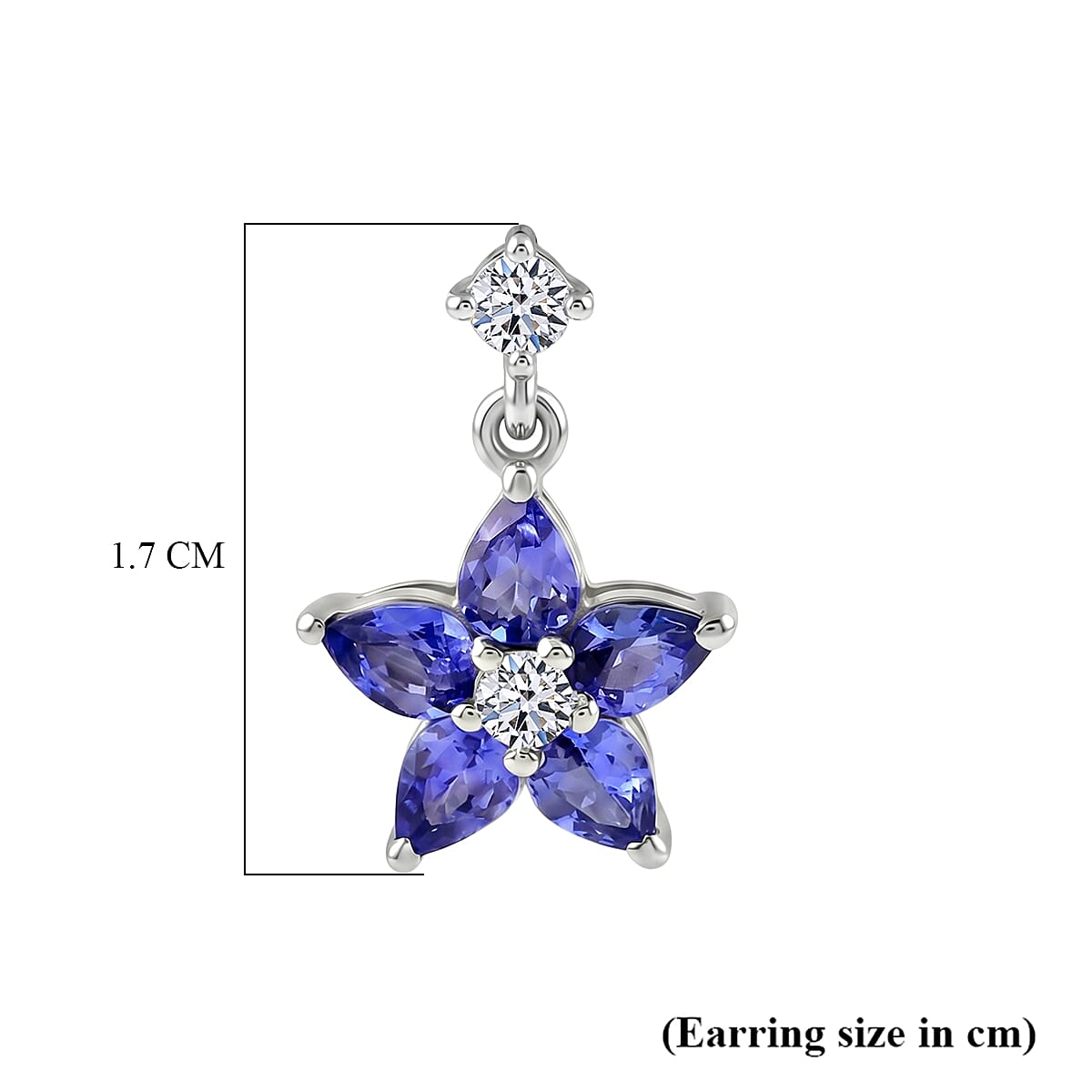 Luxuriant - Tanzanite & Lab Grown Diamond (SI-G-H) Floral Dangling Earring with Push Post in Rhodium Overlay Sterling Silver 2.30 Ct.