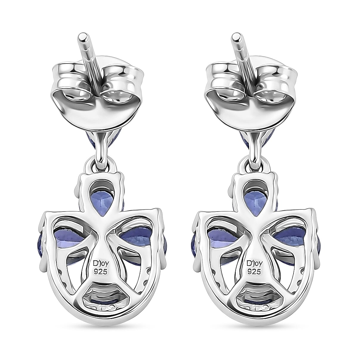 D'Joy - Tanzanite & White Zircon Floral Dangling Earring with Push Post in Rhodium Overlay Sterling Silver 1.75 Ct.