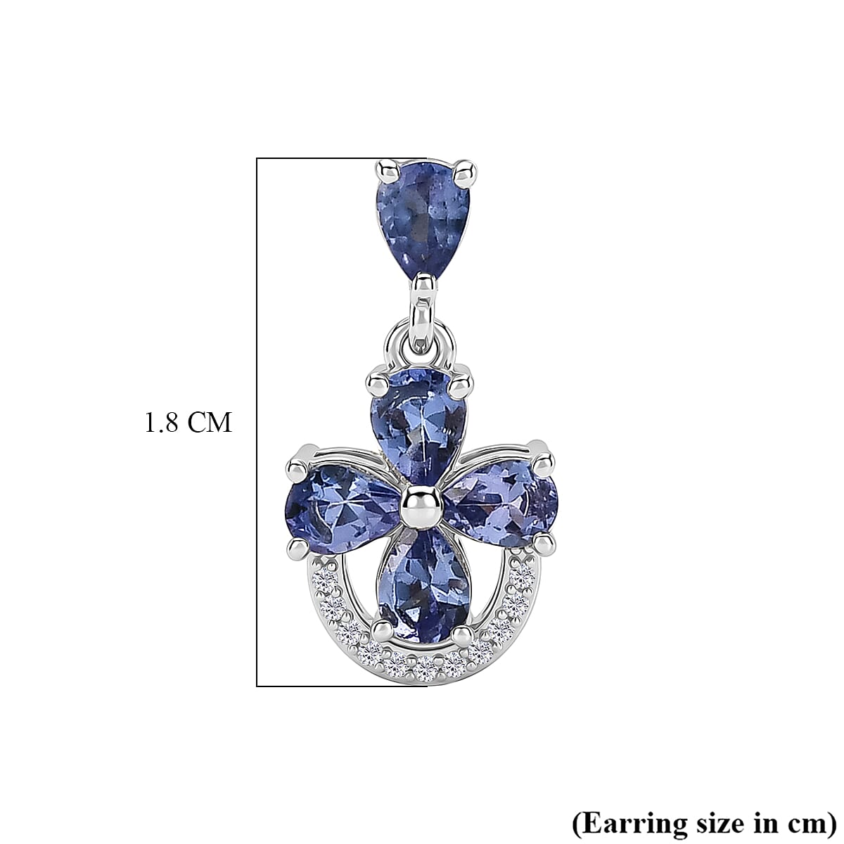 D'Joy - Tanzanite & White Zircon Floral Dangling Earring with Push Post in Rhodium Overlay Sterling Silver 1.75 Ct.