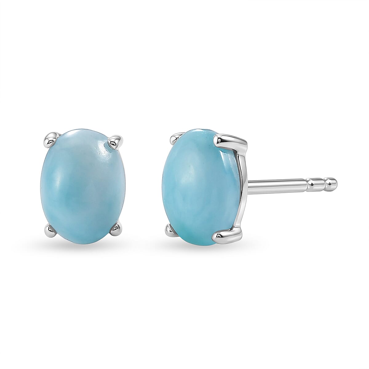 D'Joy - Larimar Solitaire Stud Push Post Earring in Platinum Overlay Sterling Silver 1.90 Ct.