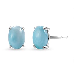 D'Joy - Natural Larimar Solitaire Stud Push Post Earring in Platinum Overlay Sterling Silver 2.00 Ct.
