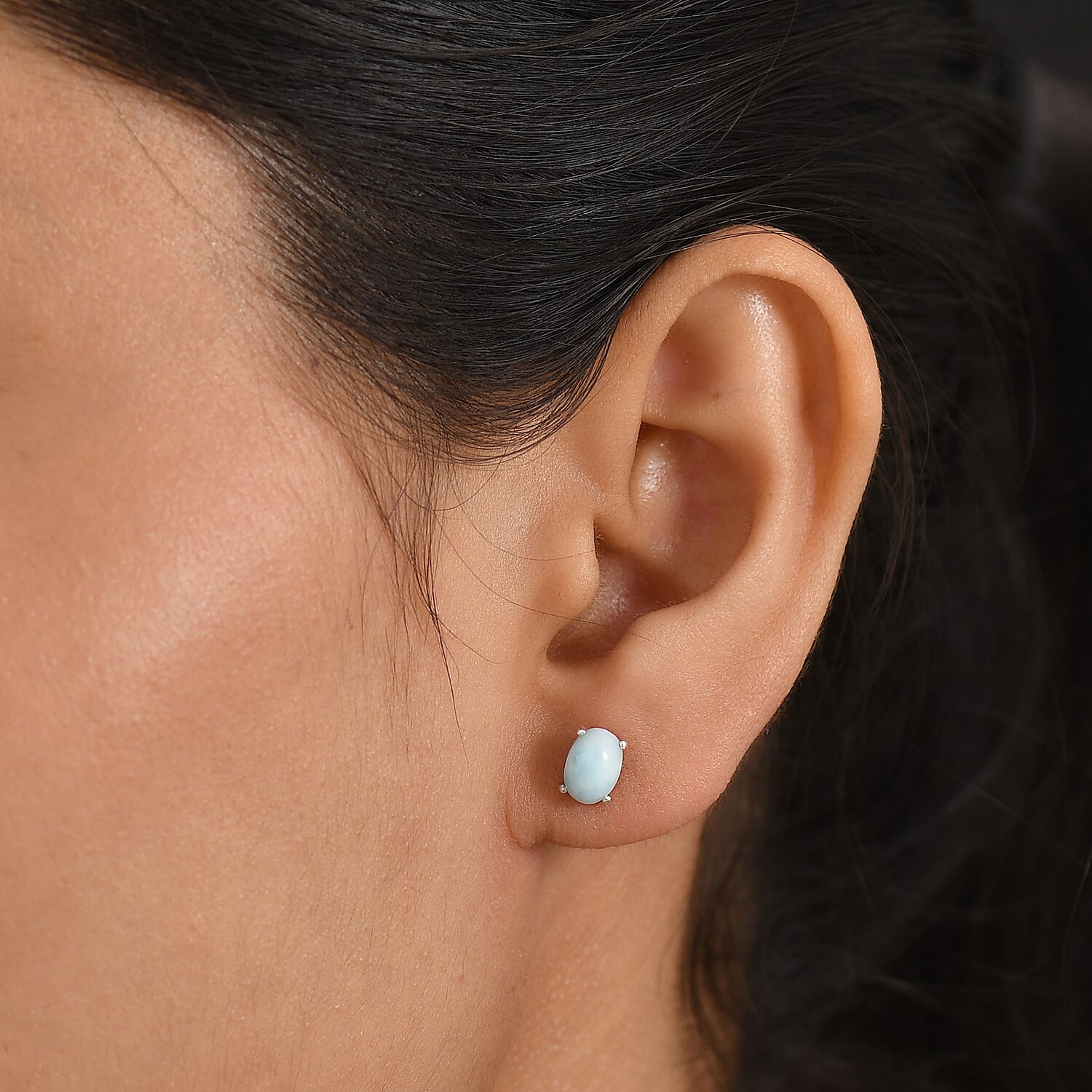 D'Joy - Larimar Solitaire Stud Push Post Earring in Platinum Overlay Sterling Silver 1.90 Ct.