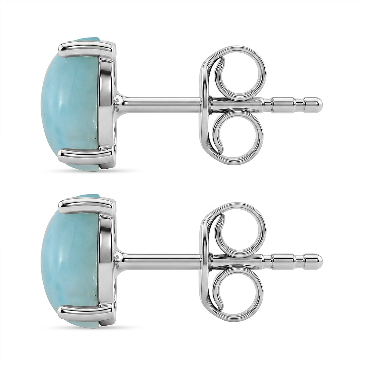 D'Joy - Larimar Solitaire Stud Push Post Earring in Platinum Overlay Sterling Silver 1.90 Ct.