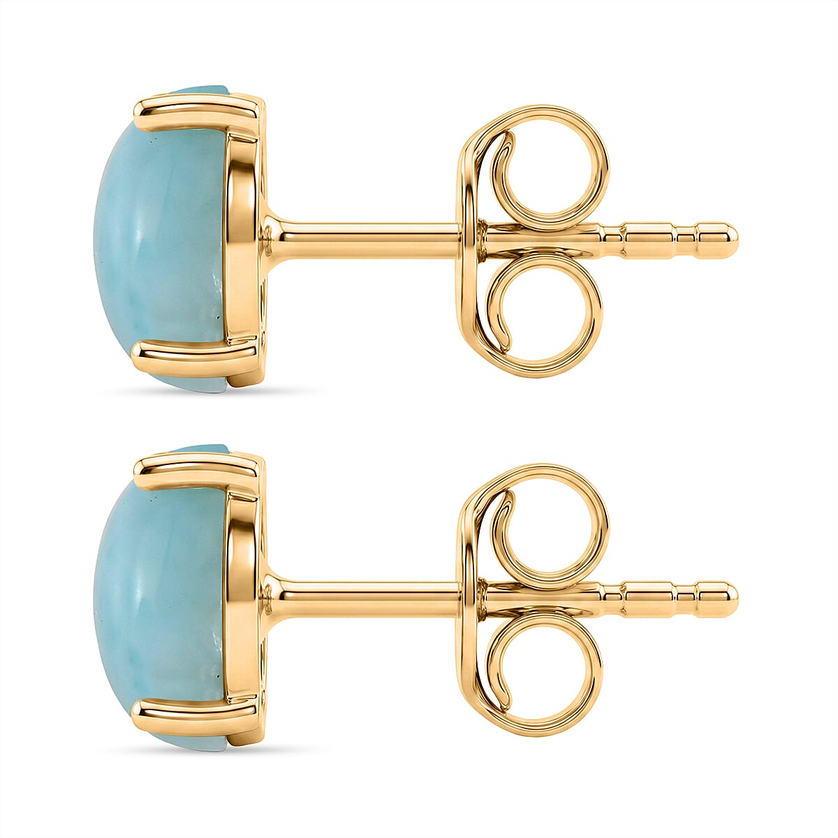 D'Joy - Larimar Solitaire Stud Push Post Earring in Yellow Gold Plated Sterling Silver 1.90 Ct.