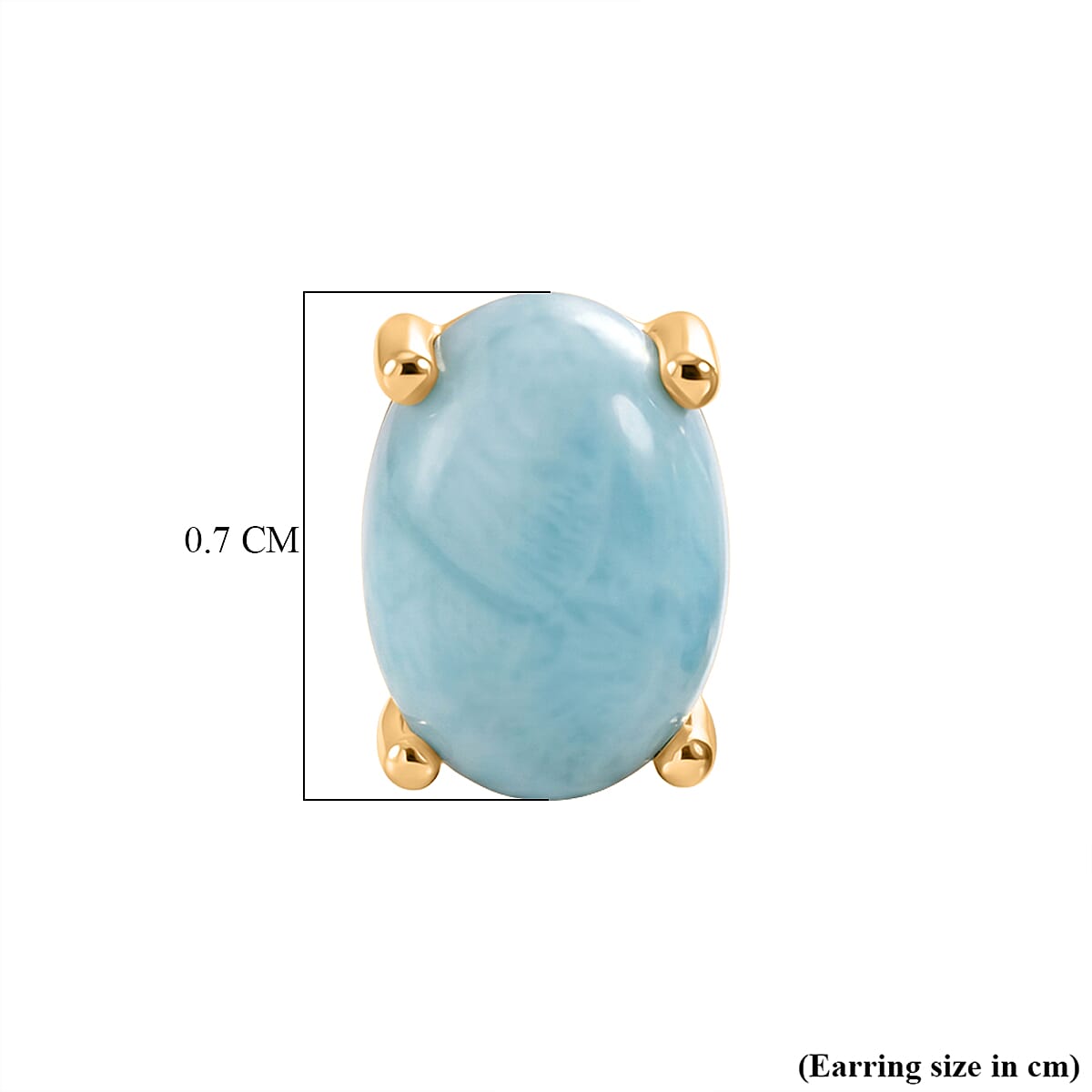 D'Joy - Larimar Solitaire Stud Push Post Earring in Yellow Gold Plated Sterling Silver 1.90 Ct.