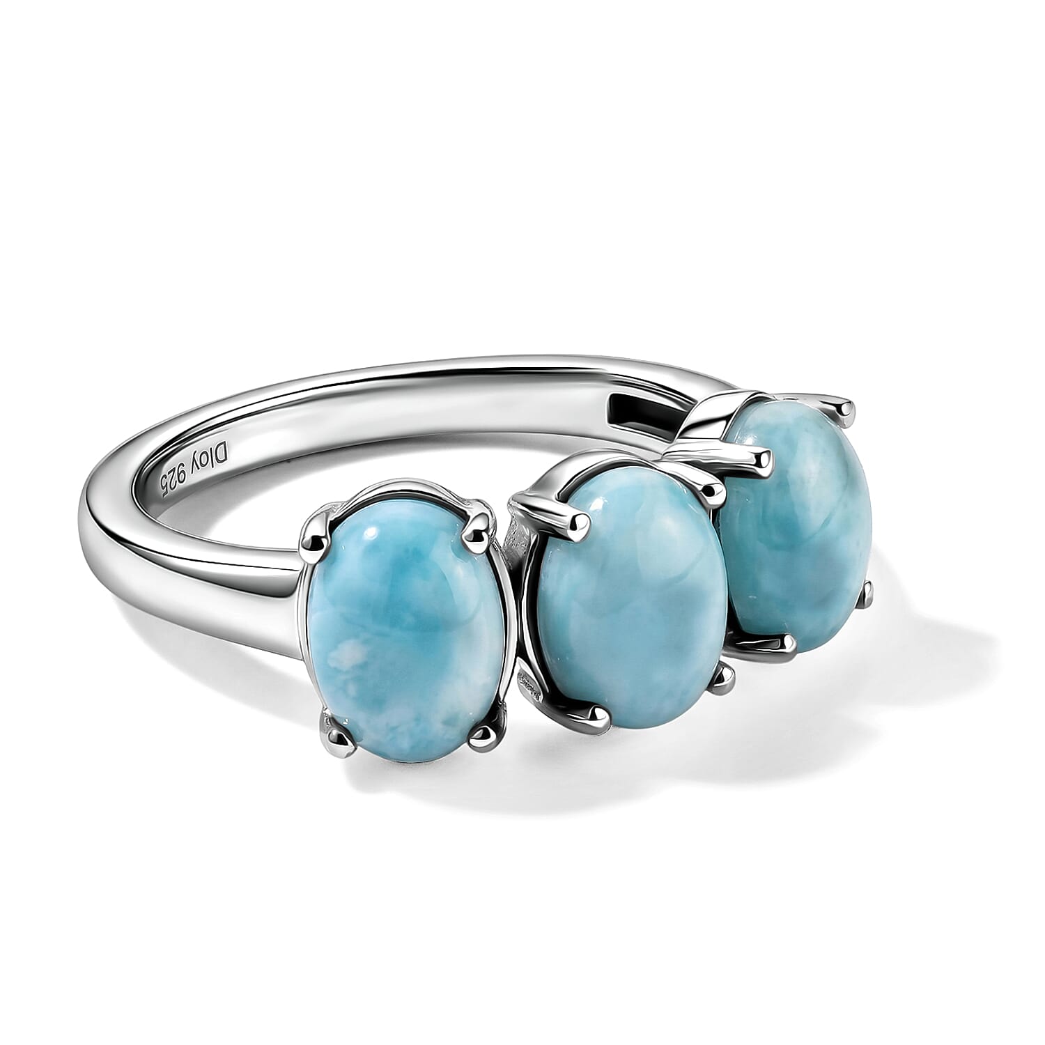 D'Joy - Larimar Trilogy Ring in Platinum Overlay Sterling Silver 2.90 Ct.