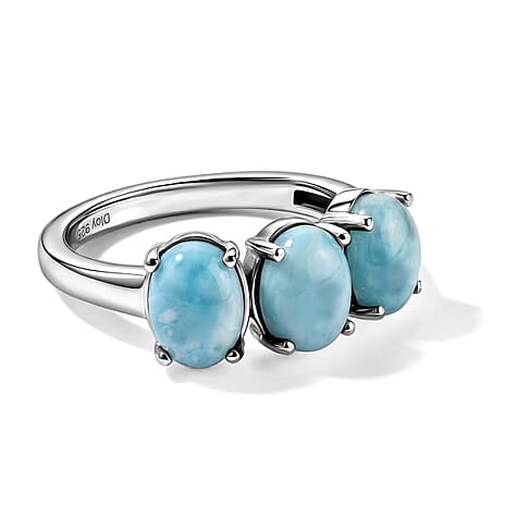 D'Joy - Larimar Trilogy Ring in Platinum Overlay Sterling Silver 2.90 Ct.