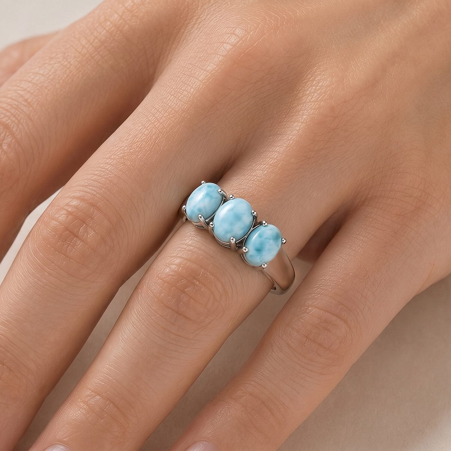 D'Joy - Larimar Trilogy Ring in Platinum Overlay Sterling Silver 2.90 Ct.