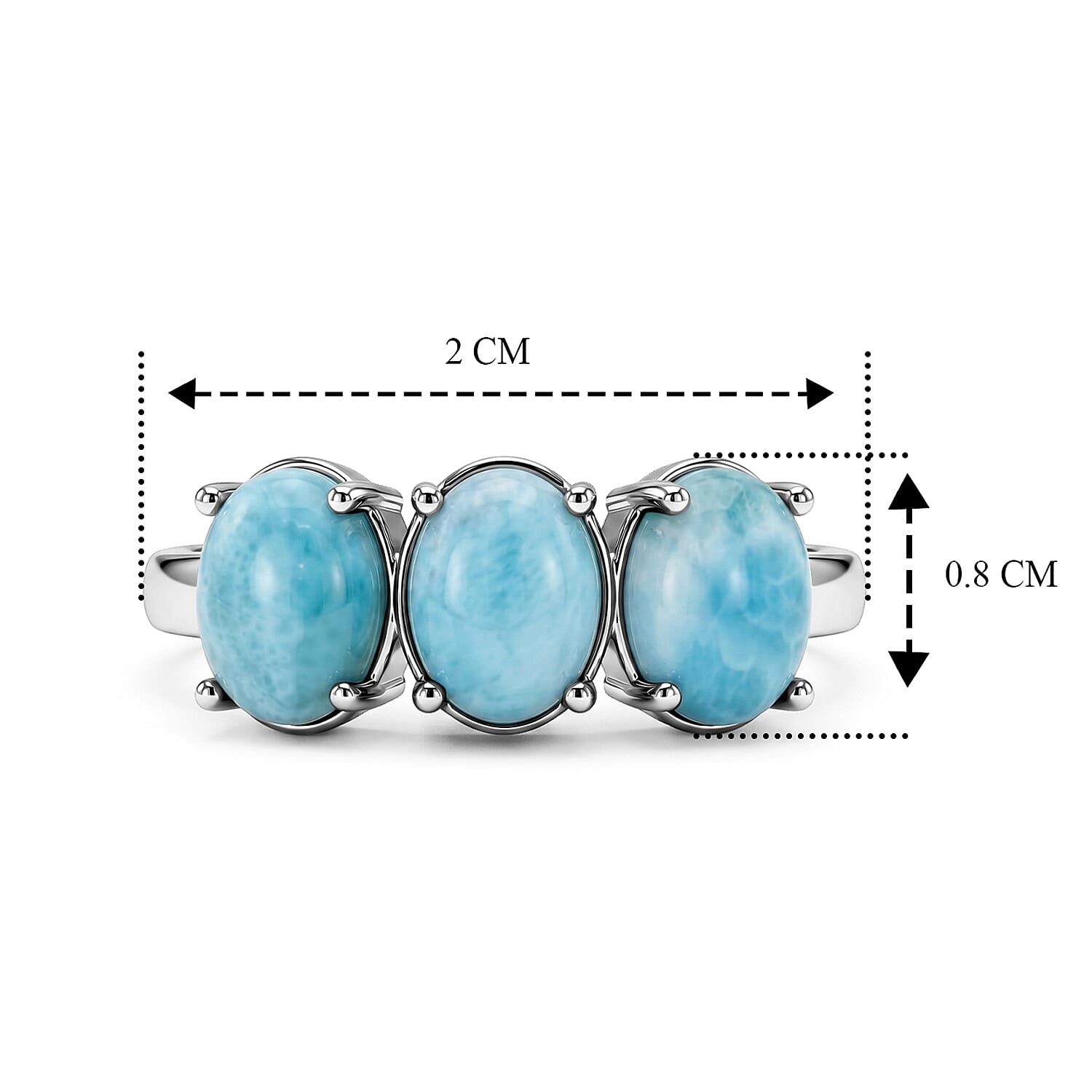 D'Joy - Larimar Trilogy Ring in Platinum Overlay Sterling Silver 2.90 Ct.