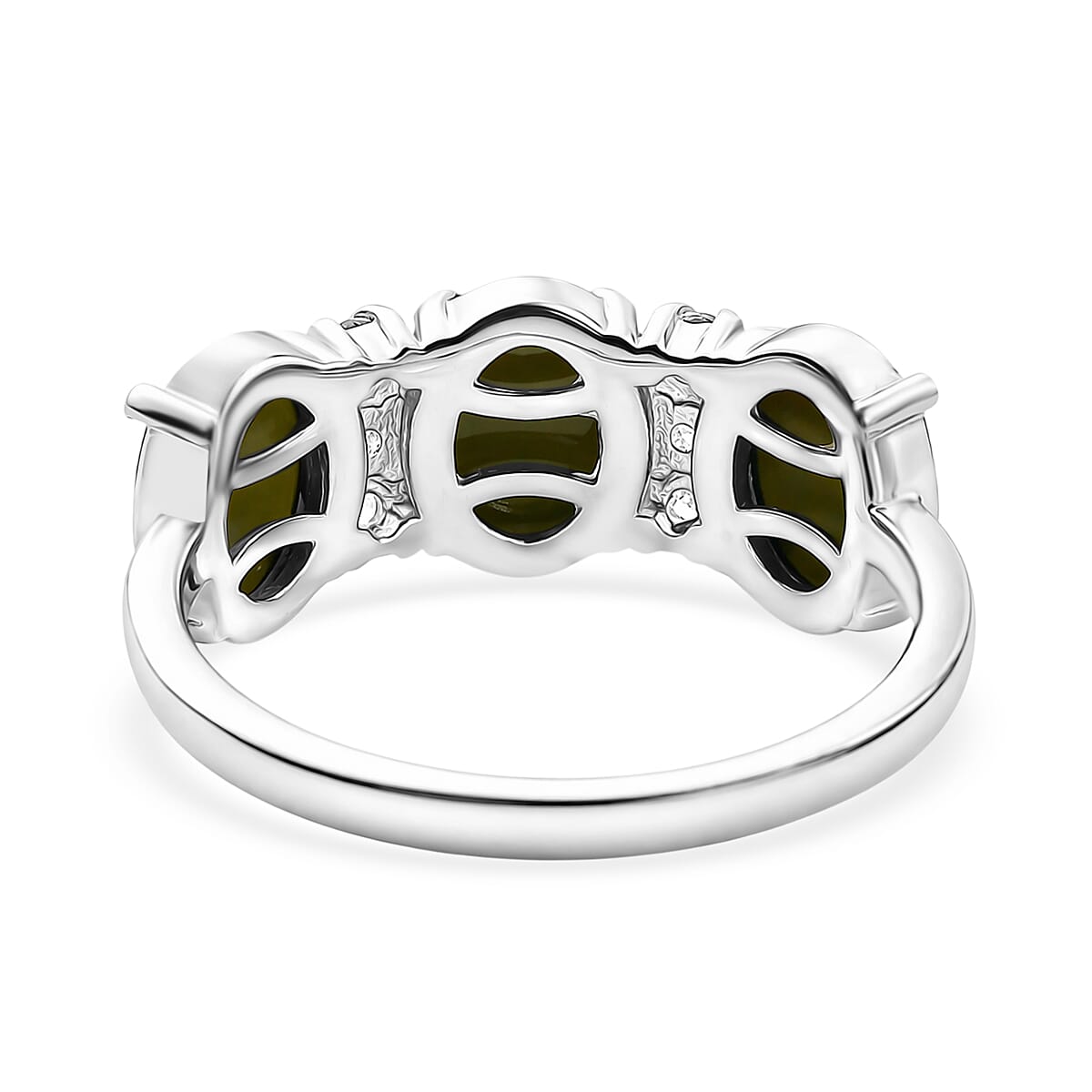 D'Joy - Boulder Opal Triplet & White Zircon 3 Stone Ring in Rhodium Overlay Sterling Silver 2.85 Ct.