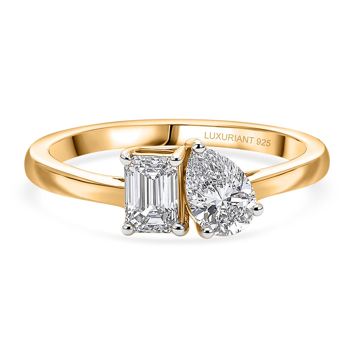 Luxuriant - SGL Certified Lab Grown Diamond (SI-G-H) Toi-et-Moi Ring in 18K Vermeil Yellow Gold Plated Sterling Silver 1.00 Ct.
