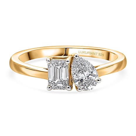 Luxuriant - SGL Certified Lab Grown Diamond (SI-G-H) Toi-et-Moi Ring in 18K Vermeil Yellow Gold Plated Sterling Silver 1.00 Ct.