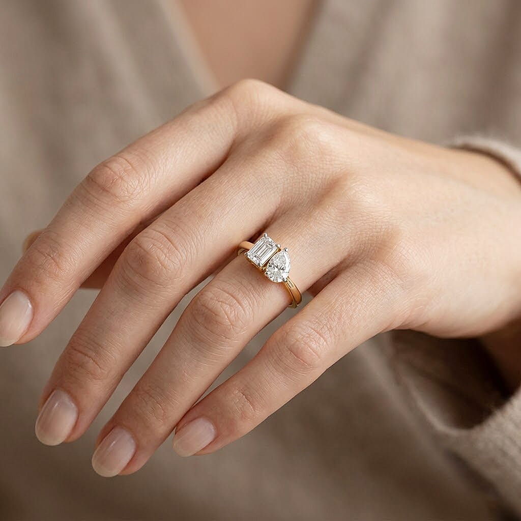 Luxuriant - SGL Certified Lab Grown Diamond (SI-G-H) Toi-et-Moi Ring in 18K Vermeil Yellow Gold Plated Sterling Silver 1.00 Ct.