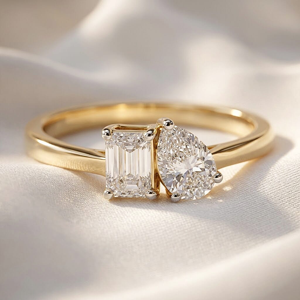 Luxuriant - SGL Certified Lab Grown Diamond (SI-G-H) Toi-et-Moi Ring in 18K Vermeil Yellow Gold Plated Sterling Silver 1.00 Ct.