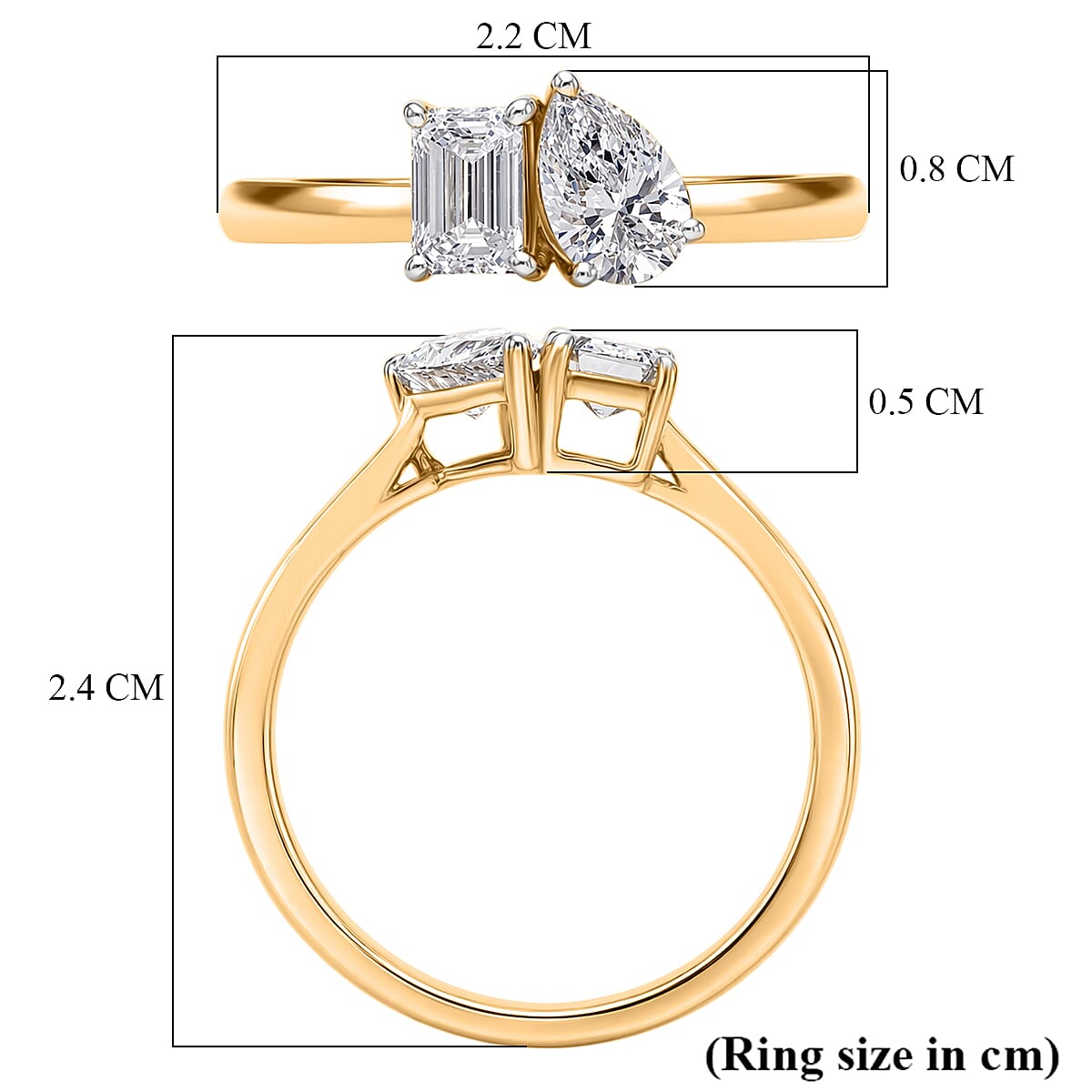 Luxuriant - SGL Certified Lab Grown Diamond (SI-G-H) Toi-et-Moi Ring in 18K Vermeil Yellow Gold Plated Sterling Silver 1.00 Ct.