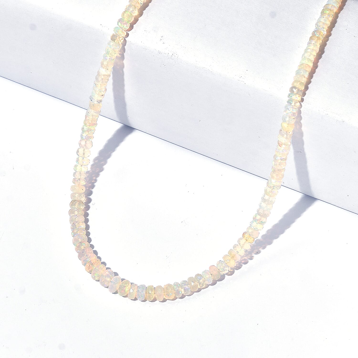 D'Joy - AAA Ethiopian Opal Beads Necklace (Size - 18-2 Ext) with Lobster Clasp in Rhodium Overlay Sterling Silver 79.00 Ct.