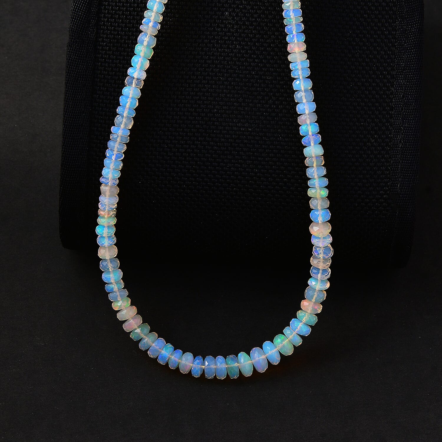 D'Joy - AAA Ethiopian Opal Beads Necklace (Size - 18-2 Ext) with Lobster Clasp in Rhodium Overlay Sterling Silver 79.00 Ct.