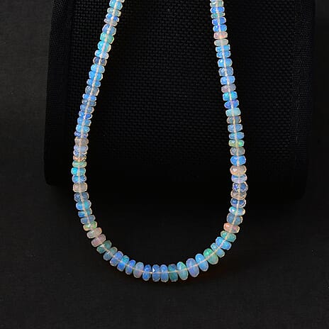 D'Joy - AAA Ethiopian Opal Beads Necklace (Size - 18-2 Ext) with Lobster Clasp in Rhodium Overlay Sterling Silver 79.00 Ct.