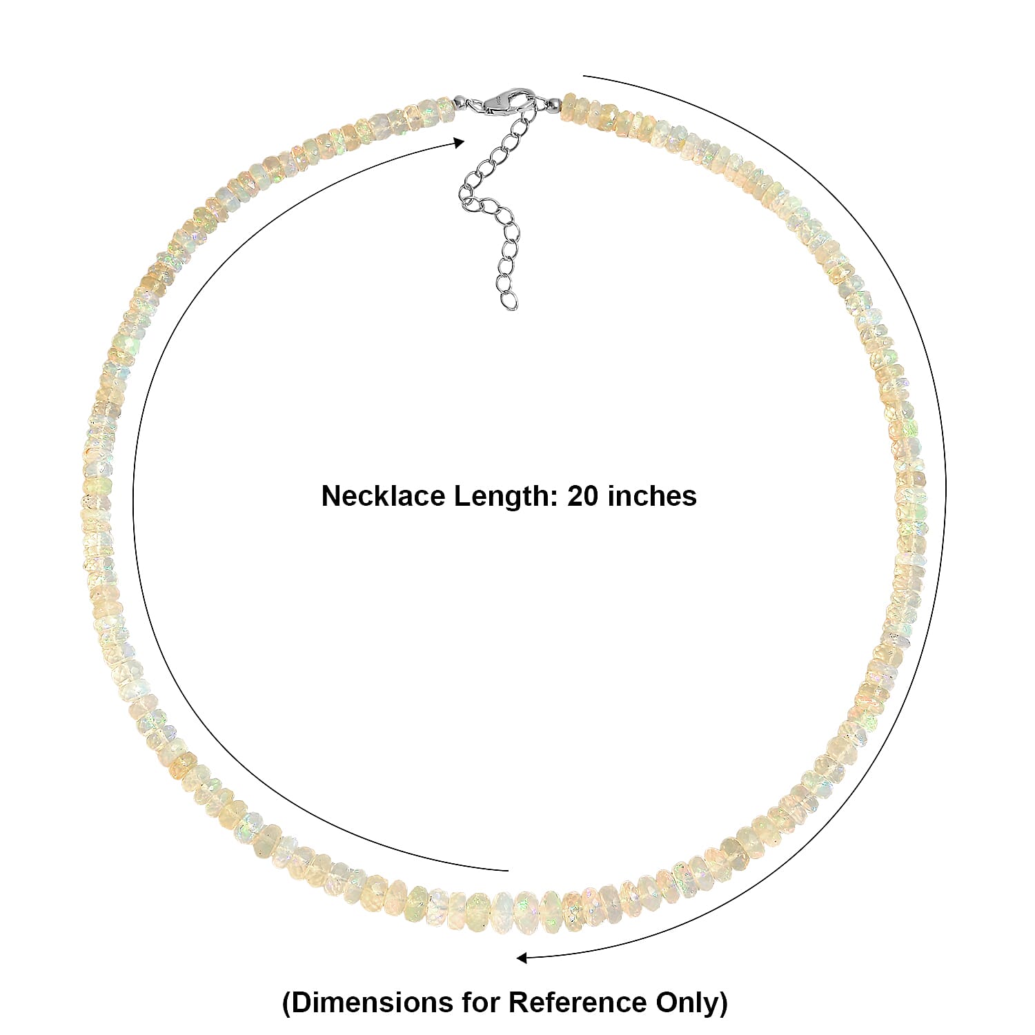 D'Joy - AAA Ethiopian Opal Beads Necklace (Size - 18-2 Ext) with Lobster Clasp in Rhodium Overlay Sterling Silver 79.00 Ct.