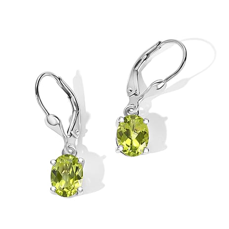 D'Joy - Peridot Solitaire Lever Back Earring in Rhodium Overlay Sterling Silver 2.75 Ct.