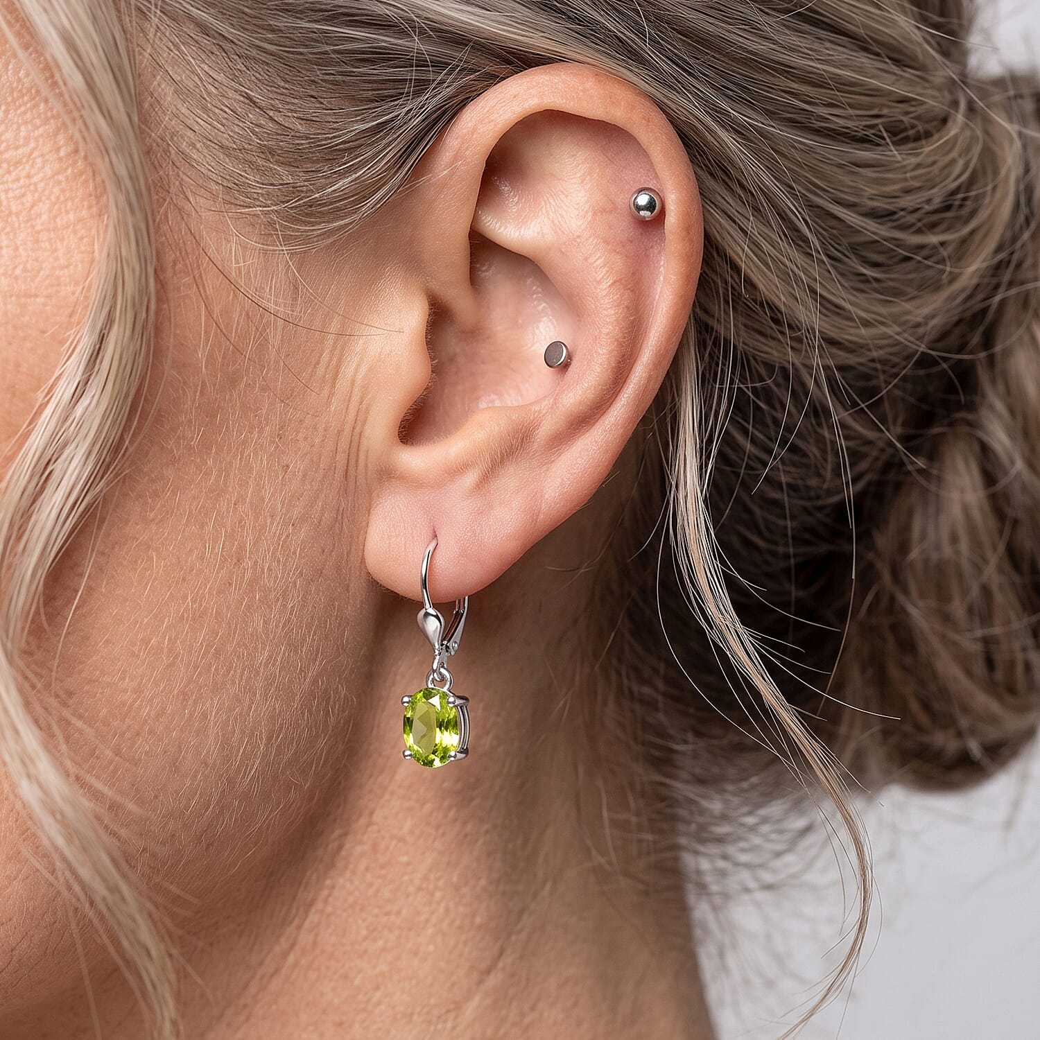 D'Joy - Peridot Solitaire Lever Back Earring in Rhodium Overlay Sterling Silver 2.75 Ct.