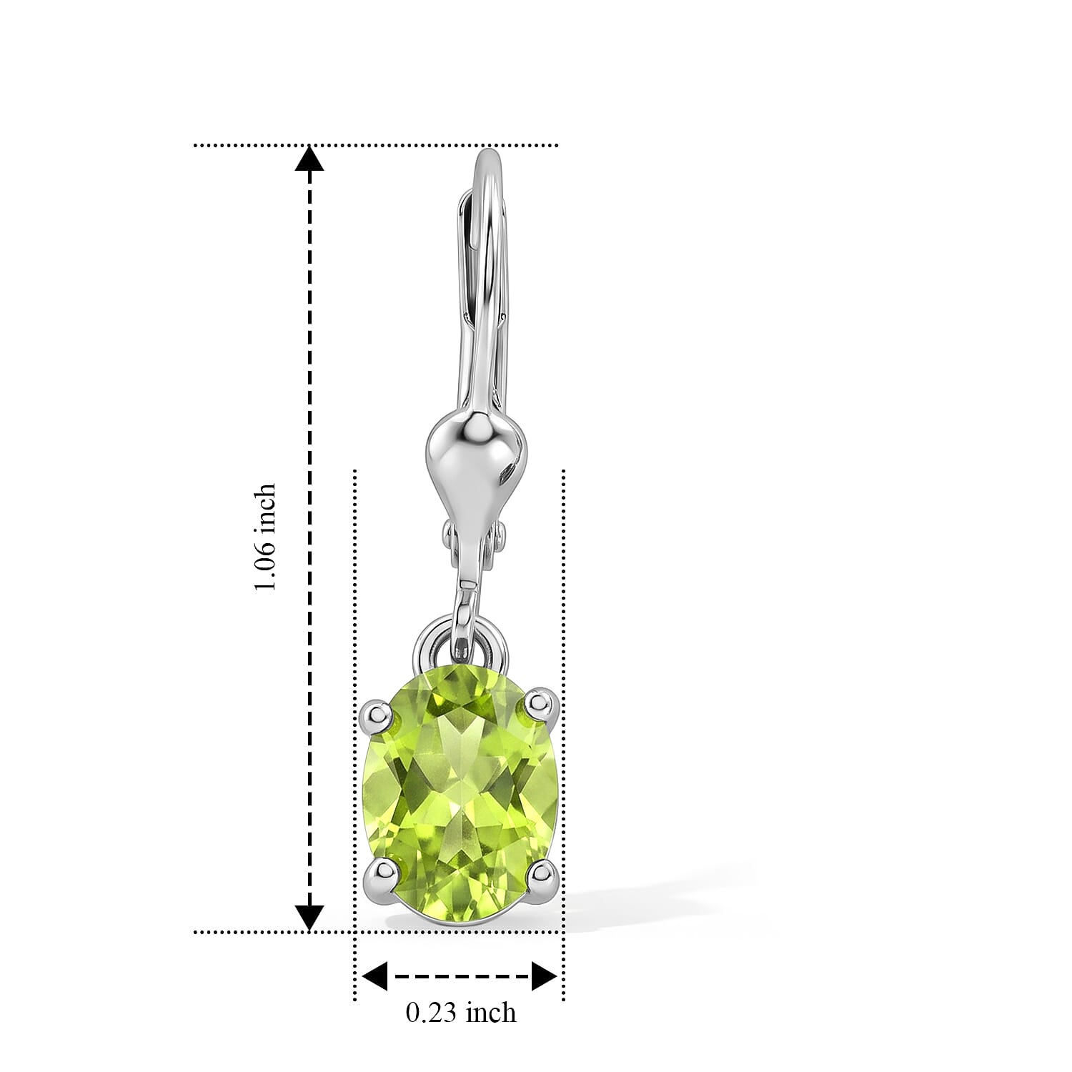D'Joy - Peridot Solitaire Lever Back Earring in Rhodium Overlay Sterling Silver 2.75 Ct.