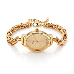 GENOA TIME V2 Byzantine Chain Watch PC21S Japan Movement 3ATM WR White Sunshine Dial & PNP Steel Plating Alloy Case Women's Watch with Byzantine Stainless Steel Chain