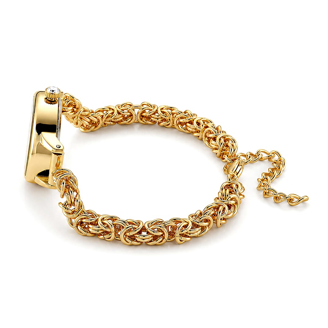 GENOA TIME V2 Byzantine Chain Watch PC21S Japan Movement 3ATM WR Golden Sunshine Dial & PNP Gold Plating Alloy Case Women's Watch with Byzantine Stainless Steel Chain