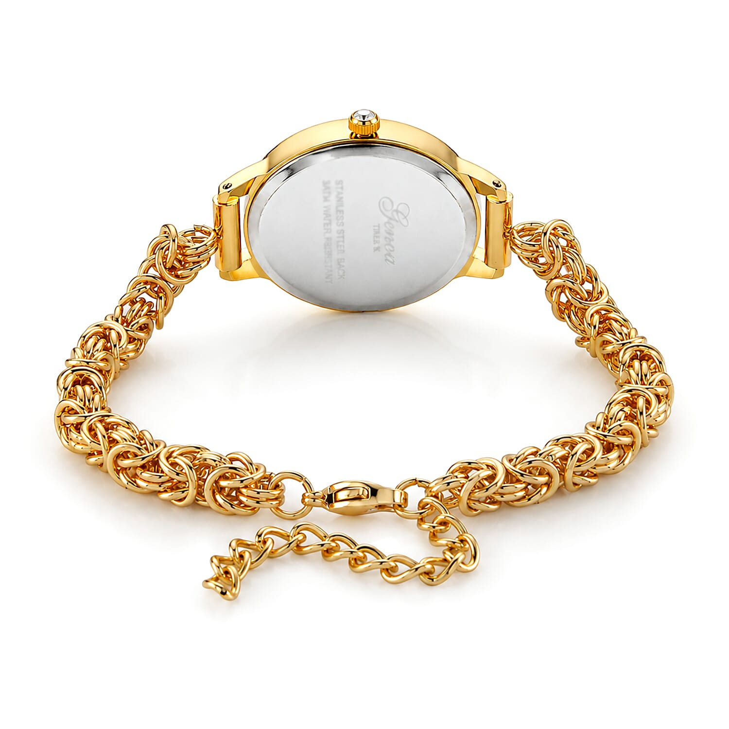 GENOA TIME V2 Byzantine Chain Watch PC21S Japan Movement 3ATM WR Golden Sunshine Dial & PNP Gold Plating Alloy Case Women's Watch with Byzantine Stainless Steel Chain