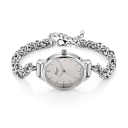 GENOA TIME V2 Byzantine Chain Watch PC21S Japan Movement 3ATM WR White Sunshine Dial & PNP Steel Plating Alloy Case Women's Watch with Byzantine Stainless Steel Chain