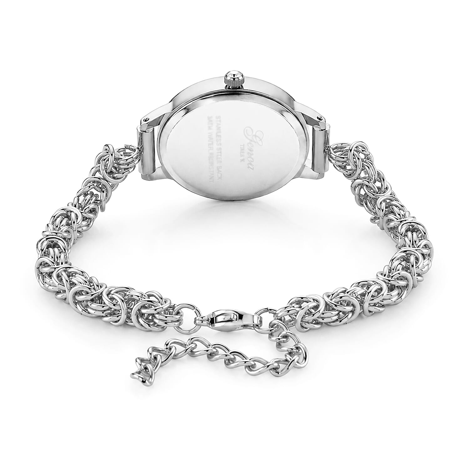 GENOA TIME V2 Byzantine Chain Watch PC21S Japan Movement 3ATM WR White Sunshine Dial & PNP Steel Plating Alloy Case Women's Watch with Byzantine Stainless Steel Chain