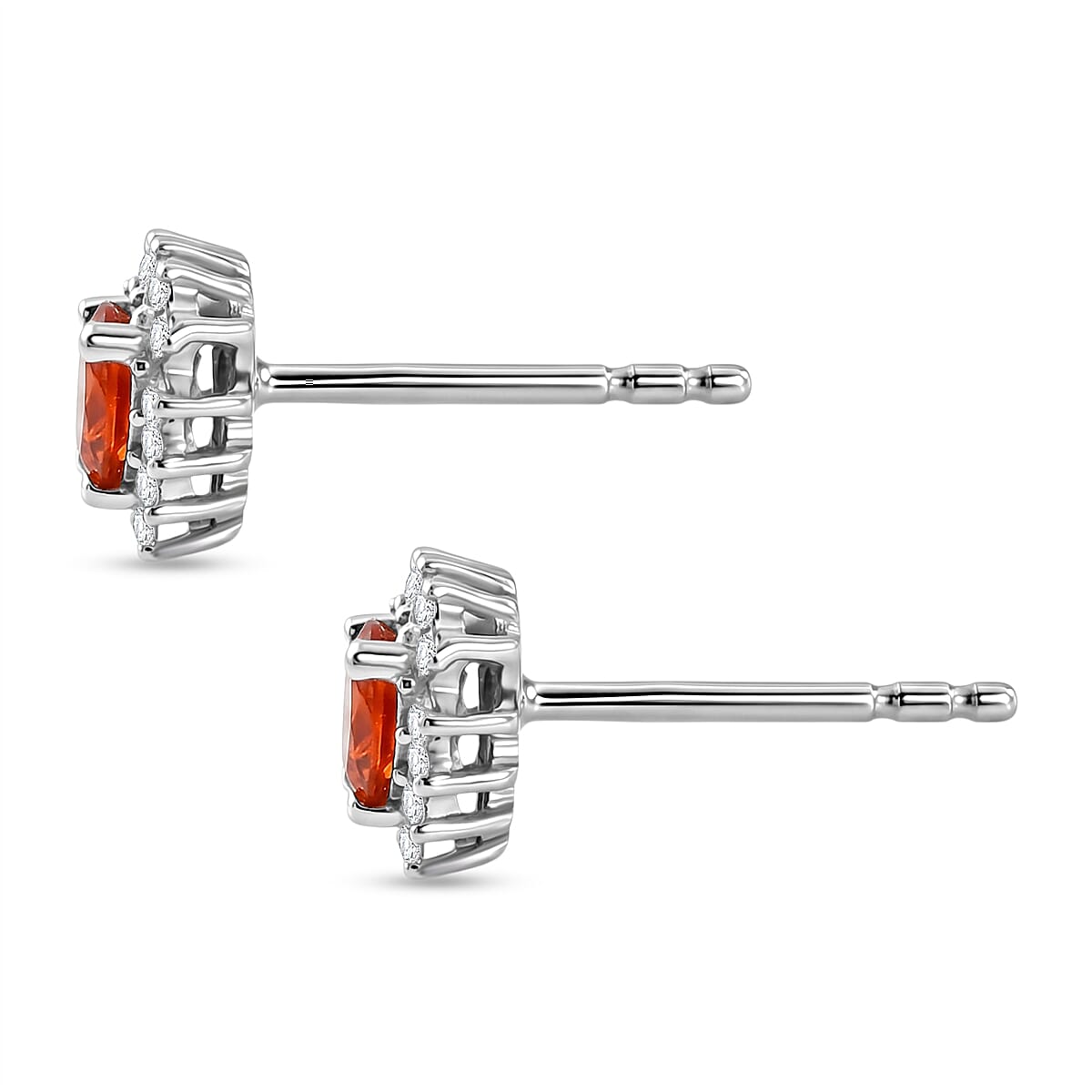 D'Joy - Fire Opal & White Zircon Solitaire Stud Push Post Earring in Platinum Overlay Sterling Silver