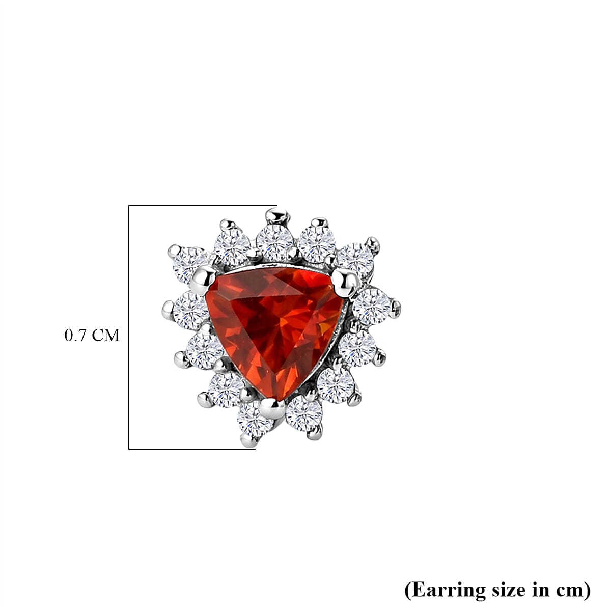 D'Joy - Fire Opal & White Zircon Solitaire Stud Push Post Earring in Platinum Overlay Sterling Silver