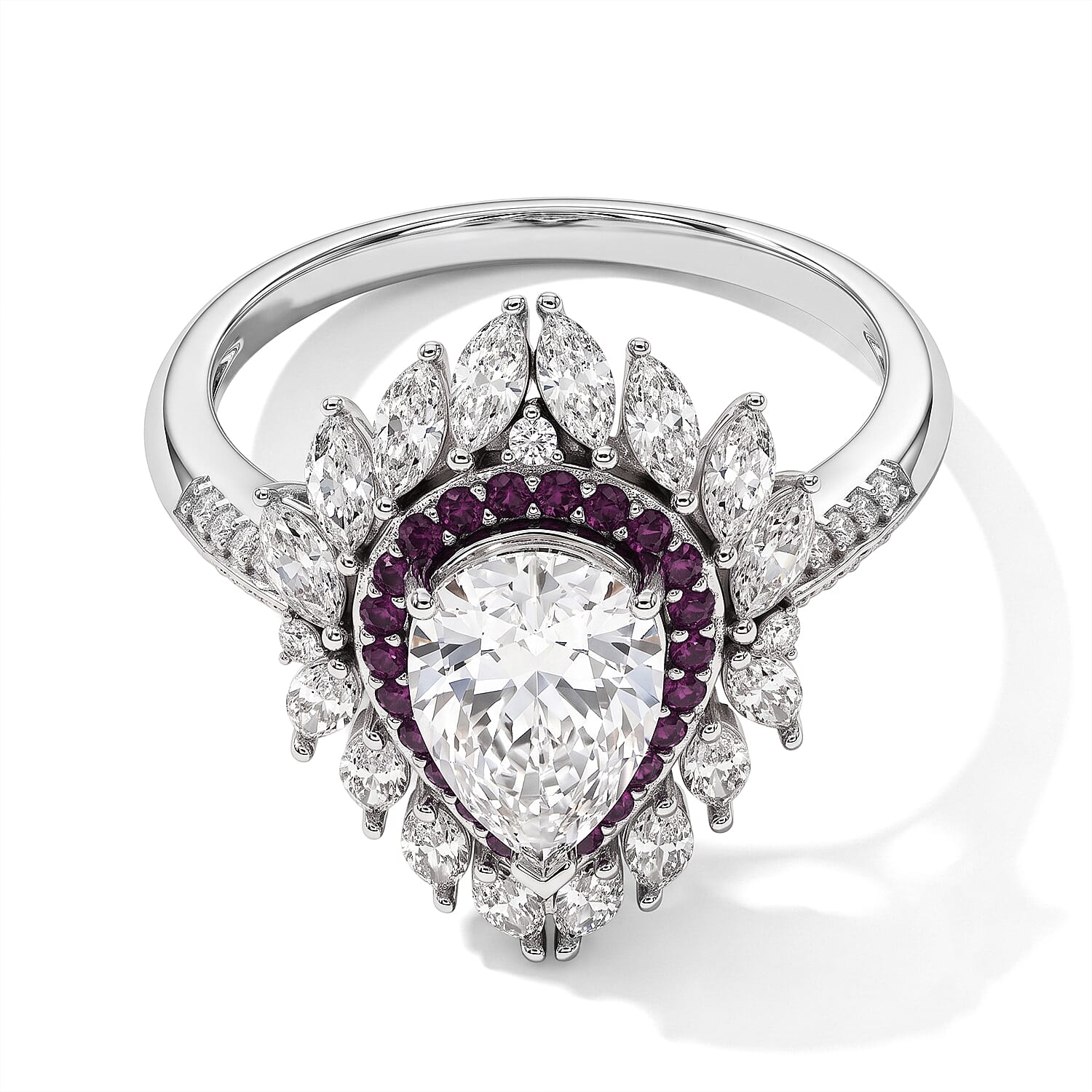 D'Joy - Moissanite & Pink Sapphire Ring in Rhodium Overlay Sterling Silver 3.80 Ct.
