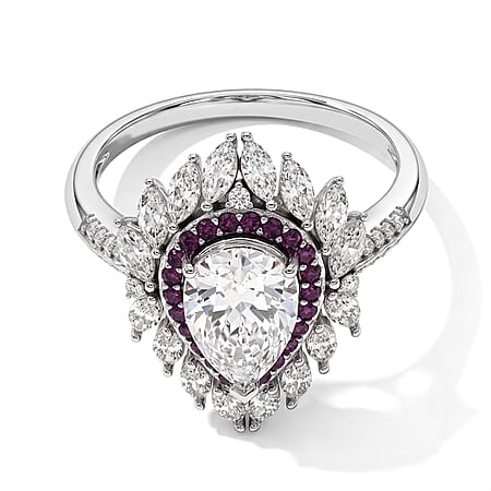 D'Joy - Moissanite & Pink Sapphire Ring in Rhodium Overlay Sterling Silver 3.80 Ct.