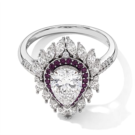 D'Joy - Moissanite & Pink Sapphire Ring in Rhodium Overlay Sterling Silver 3.80 Ct.