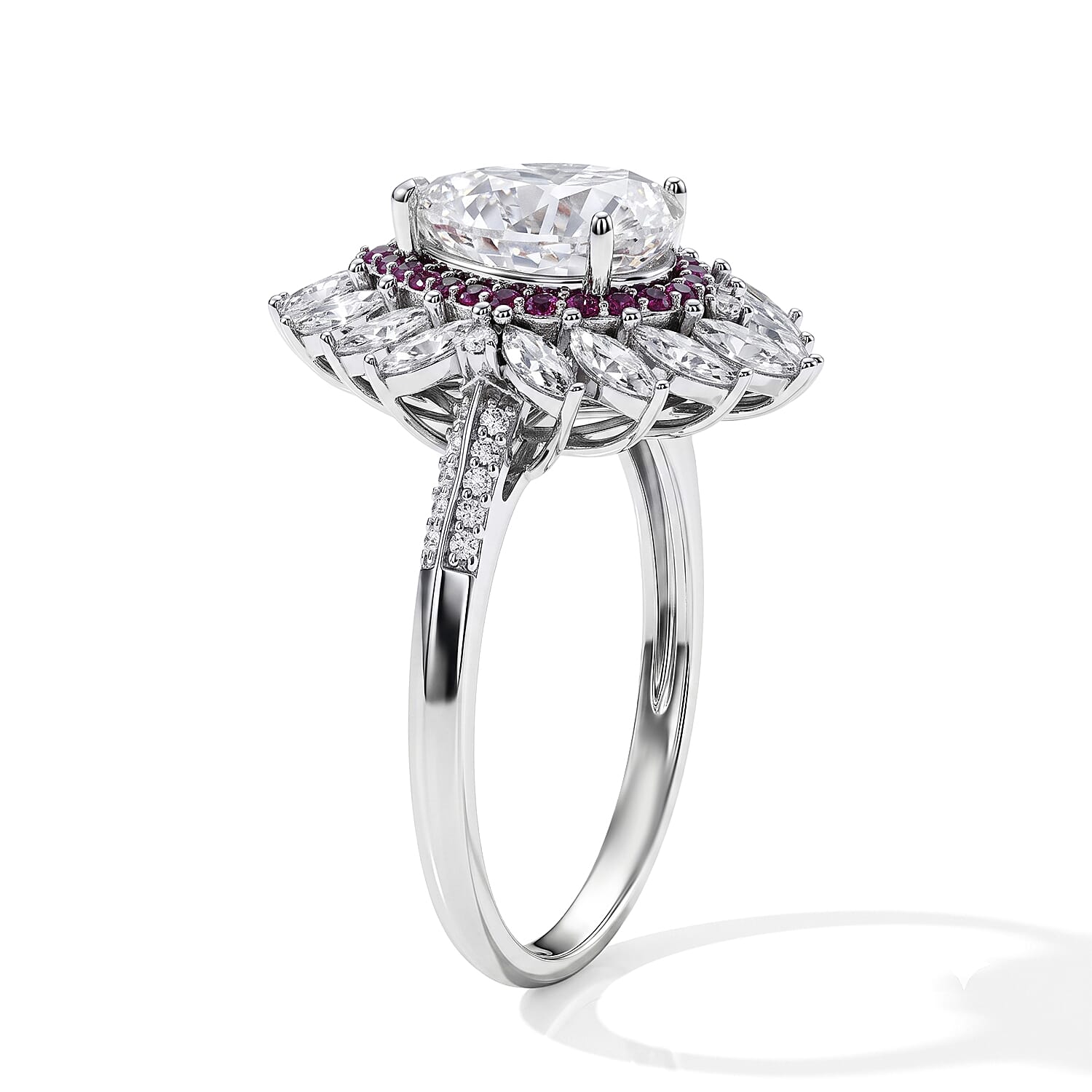 D'Joy - Moissanite & Pink Sapphire Ring in Rhodium Overlay Sterling Silver 3.80 Ct.