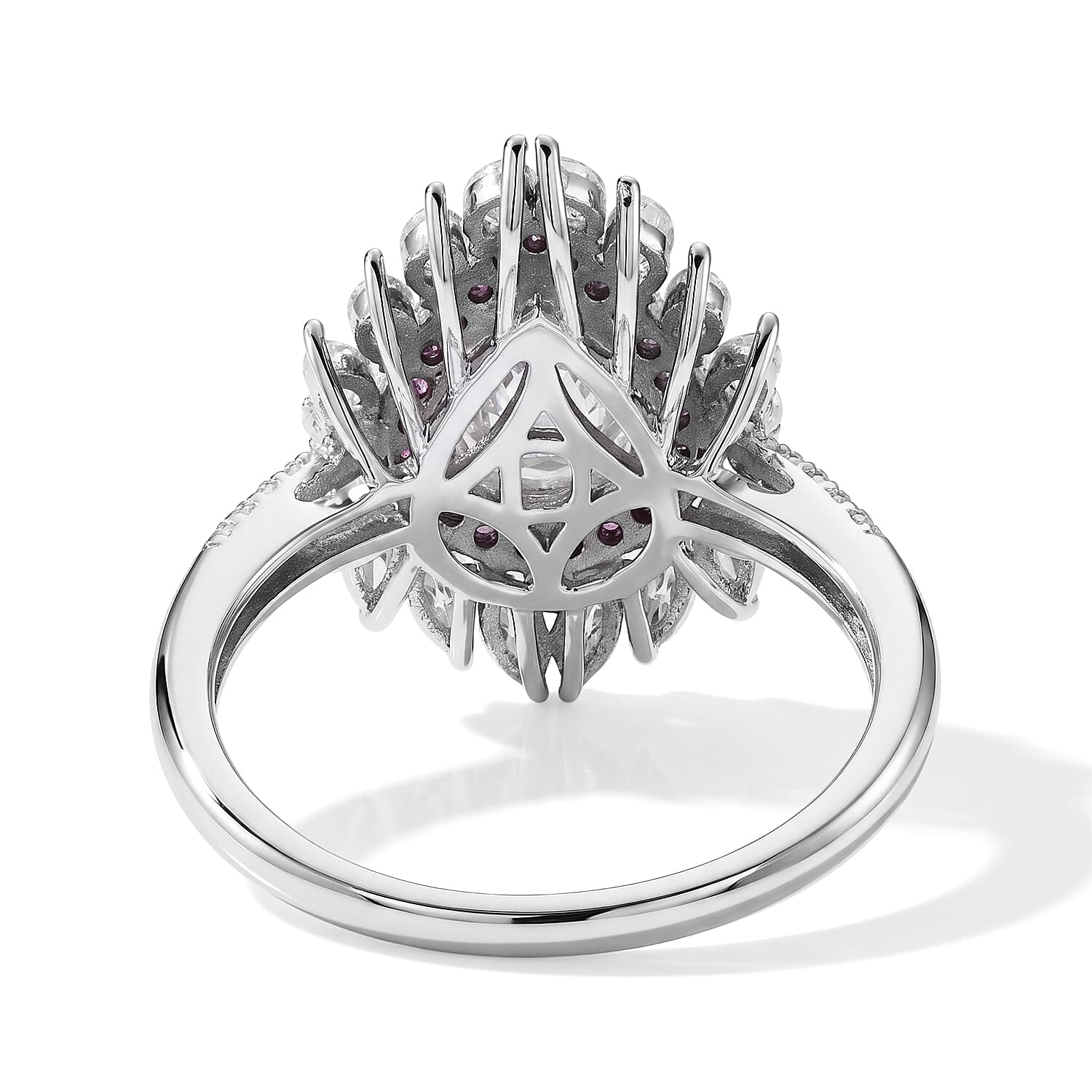 D'Joy - Moissanite & Pink Sapphire Ring in Rhodium Overlay Sterling Silver 3.80 Ct.