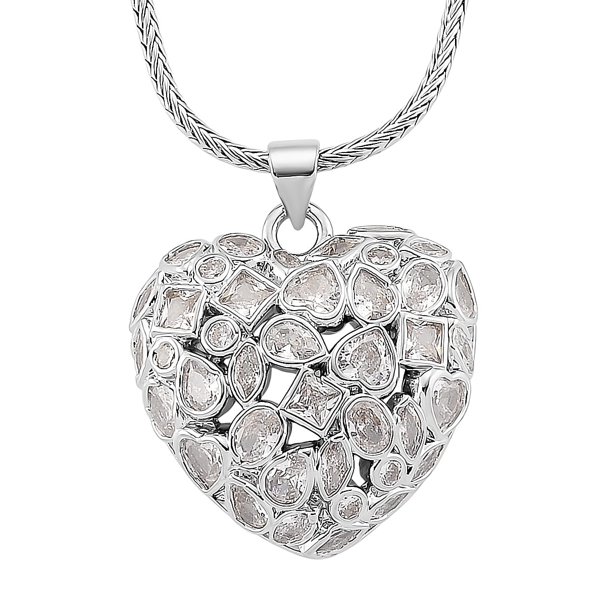 White Cubic Zirconia Necklace (Size - 20-1.5 Ext) in Silver Tone 2.00 Ct.