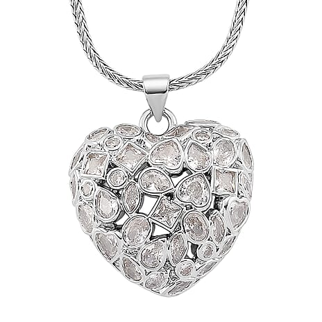White Cubic Zirconia Necklace (Size - 20-1.5 Ext) in Silver Tone 2.00 Ct.