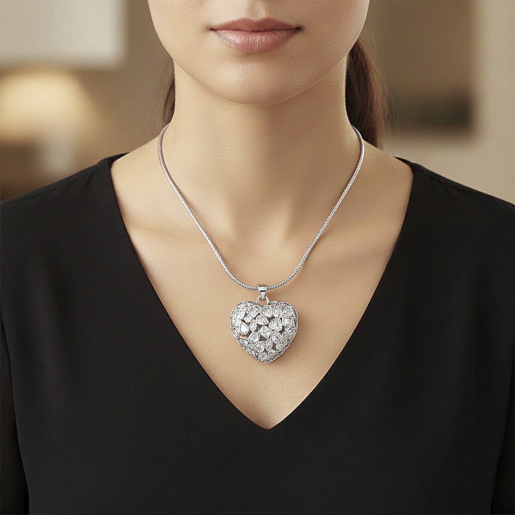 White Cubic Zirconia Necklace (Size - 20-1.5 Ext) in Silver Tone 2.00 Ct.